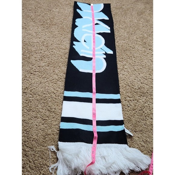 Calvin Klein Men’s Blue Black White Logo Spell Out Fringe Thick Scarf 9" X 74" - Picture 11 of 11